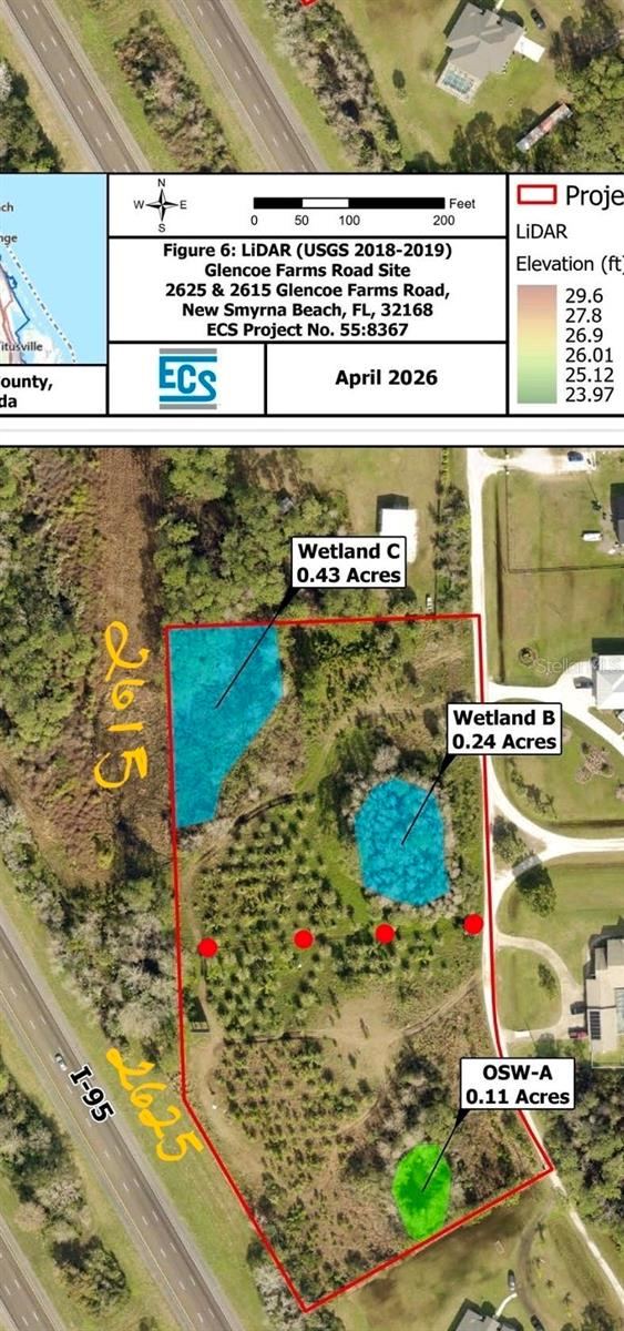 Photo 7 of 9: Top is 2615 Glencoe Farms Rd. Wetlands delineation & survey April 2026Bottom is 2625. Two separate parcels but can also be sold together.