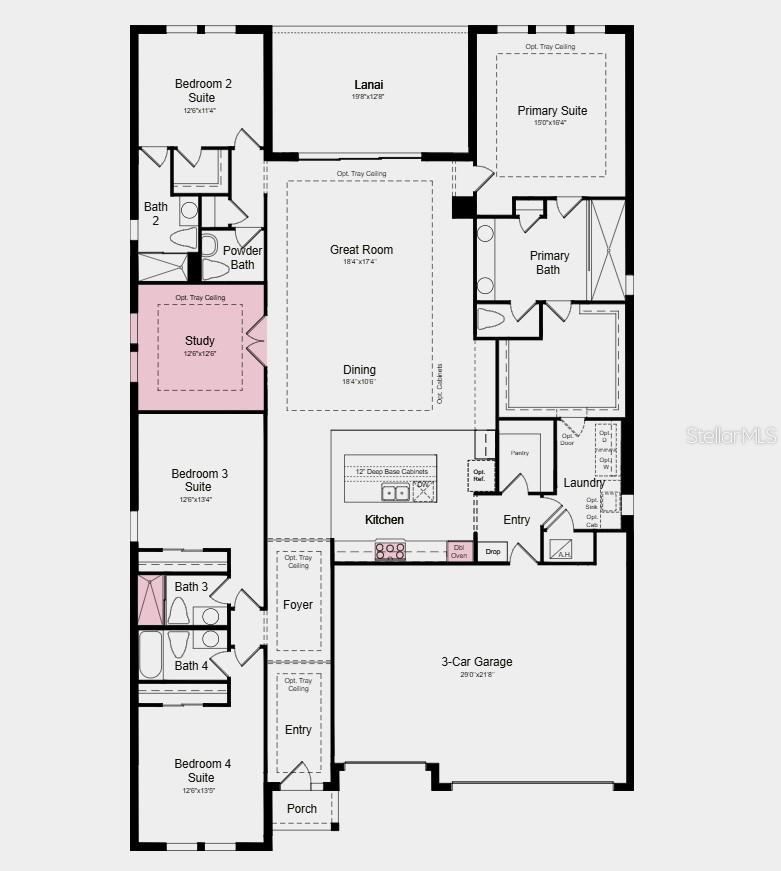 Photo 20 of 20: Floor Plan - Additional Highlights Include: tray ceiling package, shower in place of tub at bath 3, upgraded 8' interior doors, and door from primary closet to laundry room
