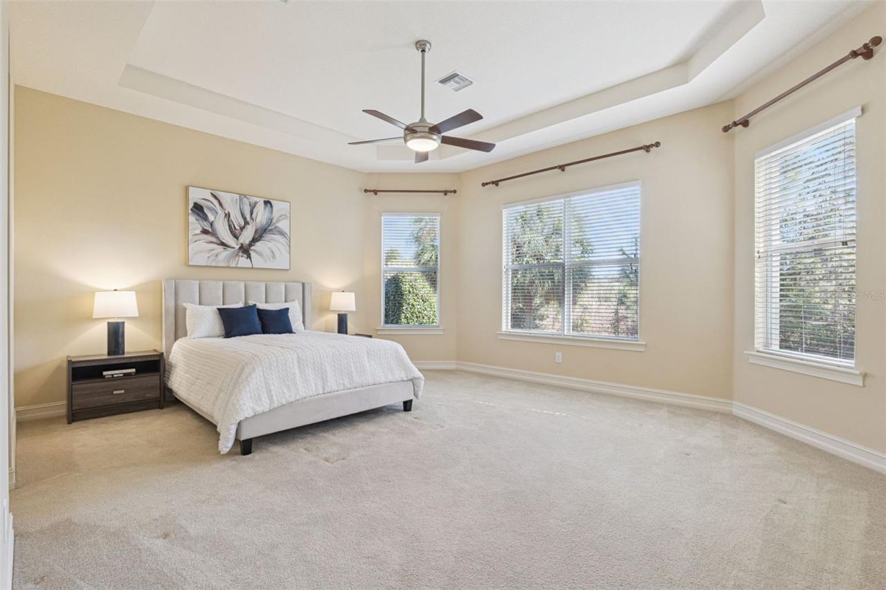Photo 17 of 20: 18' x 15'6" Primary Bedroom w/ tray ceiling & a ceiling fan