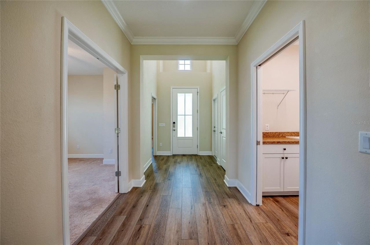 Photo 7 of 20: A reverse view of the foyer showing the front door with glass panels, high ceilings, transom windows, and adjoining doorways.