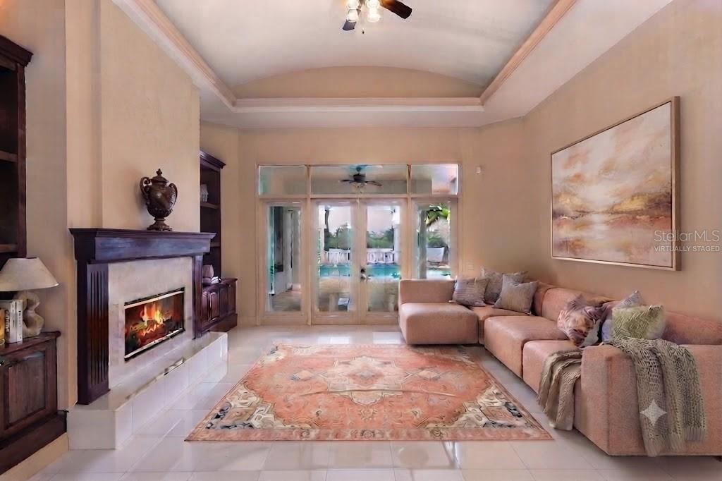 Photo 10 of 20: Virtually Staged: Living Room With Fireplace, Coffered Ceilings, Marble Flooring (Virtually Staged)
