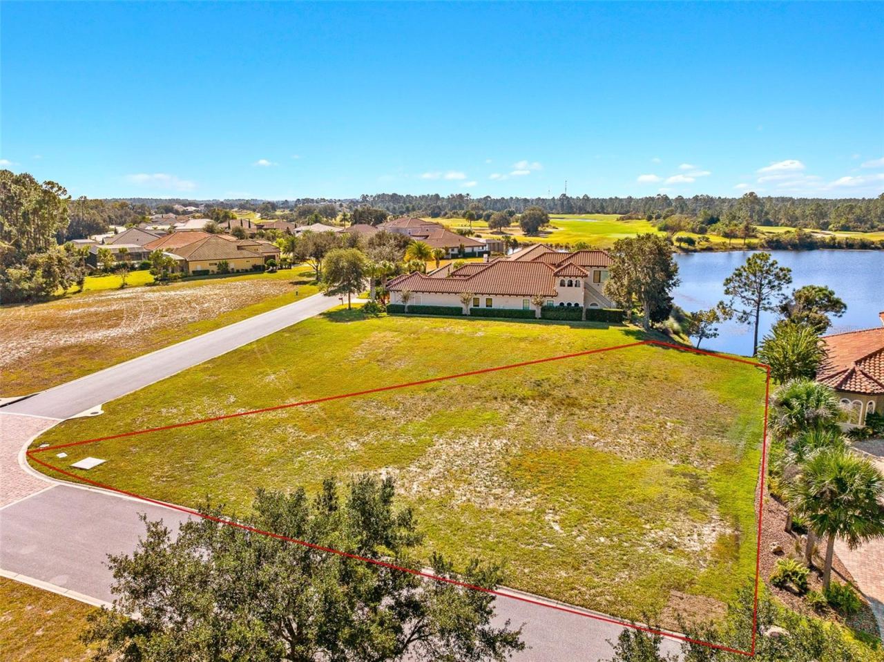 Photo 9 of 19: Red lined lot dimensions from aerial view