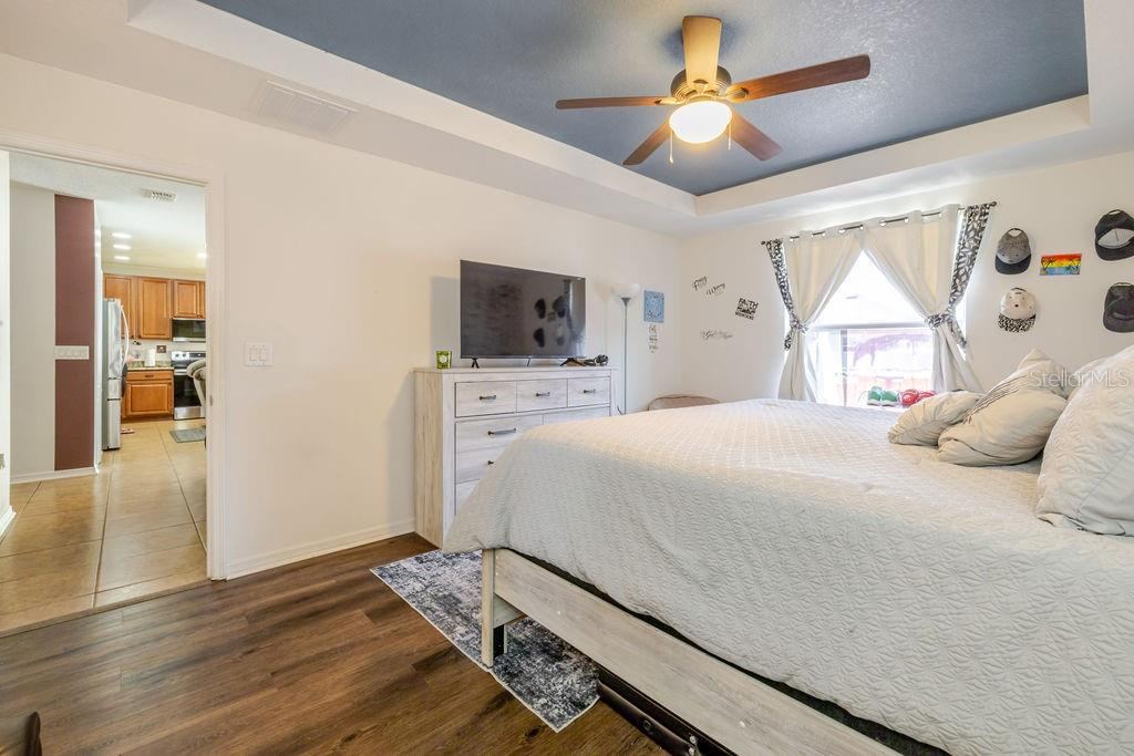 Photo 17 of 20: Primary bedroom with ceiling fan and vinyl plank floors